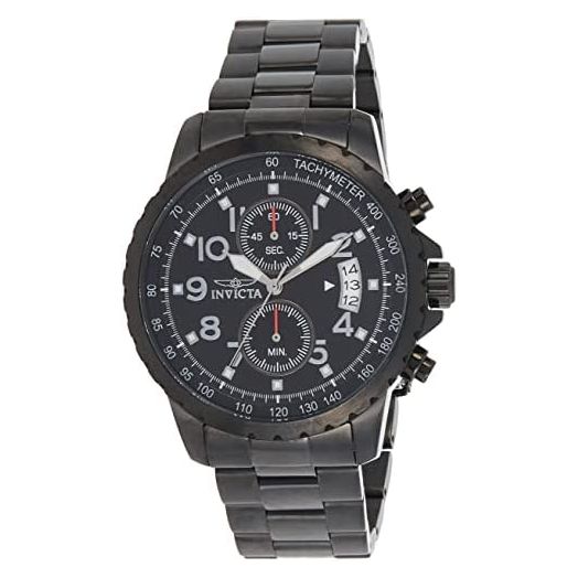 Invicta Men's Specialty 45mm Black Stainless Steel Chronograph Quartz Watch, Black, Gold/Blue (Model: 13785, 13787)