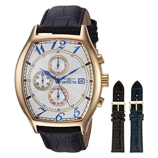 Invicta Men's 14330 Specialty Tonneau Watch with 3 Textured Leather Strap Set