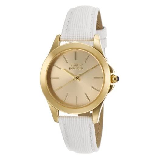 Invicta Women's 15149 "Angel" 18k Yellow Gold Ion-Plated Stainless Steel and White Leather Watch