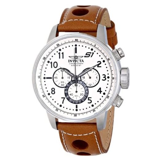 Invicta Men's S1"Rally" Stainless Steel Chronograph Watch with Brown Leather Band