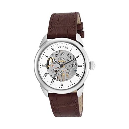 Invicta Men's Specialty 42mm Analog Display Mechanical Hand Wind Brown Leather Watch, Silver, Gold, (Model: 17185, 17188)