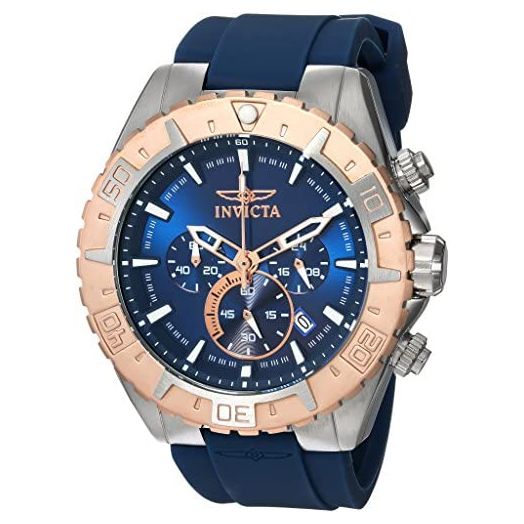 Invicta Men's Aviator Stainless Steel Quartz Watch with Silicone Strap, Blue, Black 26 (Model: 22523, 22525, 28104)