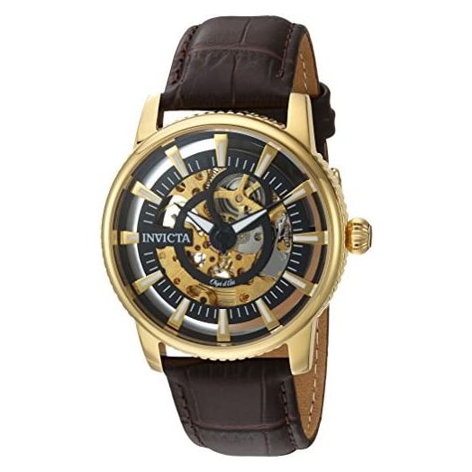 Invicta Men's Objet d'Art Stainless Steel Automatic-self-Wind Watch with Leather-Calfskin Strap, Black, Brown, White, 22 (Model: 22641, 22642, 22643)
