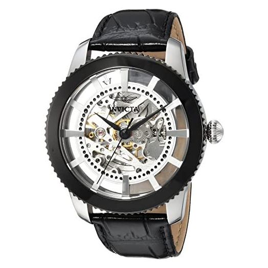 Invicta Men's Vintage Stainless Steel Automatic-self-Wind Watch with Leather Calfskin Strap, Black, 22 (Model: 23637)