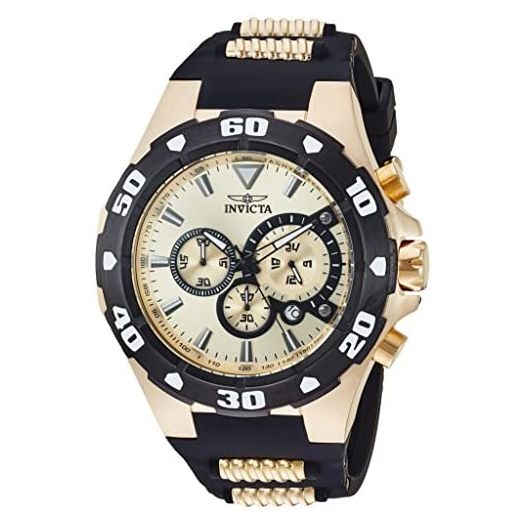 Invicta Men's Pro Diver 52mm Stainless Steel and Polyurethane Chronograph Quartz Watch, Black/Gold, Blue/Gold, 30 (Model: 24681, 24682)