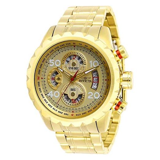 Invicta Men's Aviator Analog Quartz Watch with Stainless Steel Strap, Gold, 24 (Model: 28161)