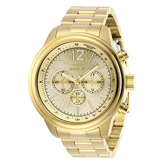 Invicta Men's Aviator Quartz Watch with Stainless Steel Strap, Gold, Black, 22 (Model: 28898, 28899)