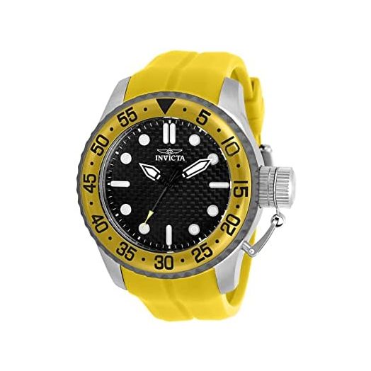 Invicta Men's 50mm Pro Diver Yellow Silicone Strap Black dial Quartz Watch Model : 32962