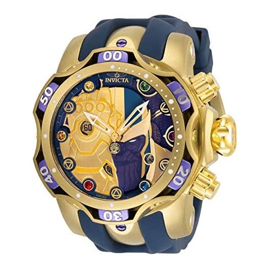 Invicta Marvel Thanos Men's 52.5mm Stainless Steel and Silicone Gold dial Quartz Watch
