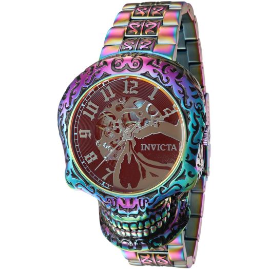 Invicta Men's 50mm Artist Series Skull Automatic Skeletonized Dial Iridescent Stainless Steel Bracelet Watch