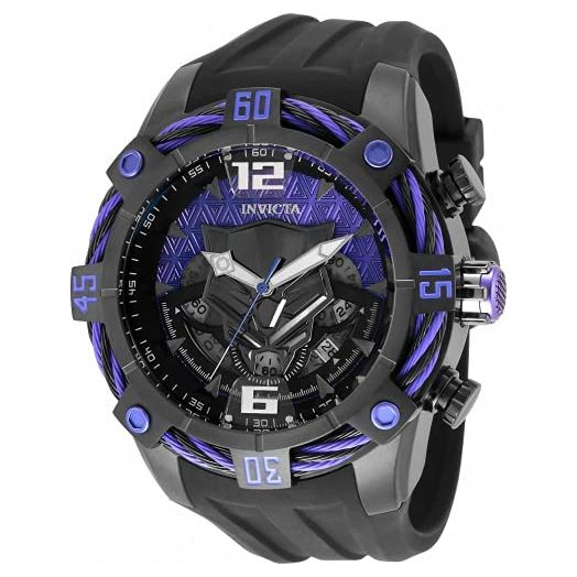 Invicta 35121 Purple Black Dial Black Silicone Band Marvel Black Panther Collection Men's Watch
