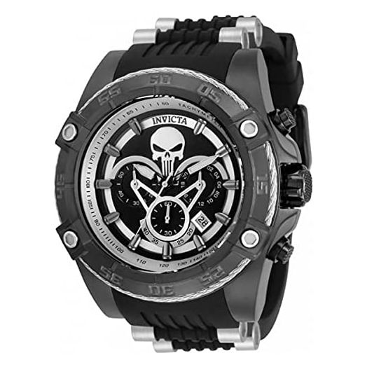 Invicta Men's Marvel Stainless Steel Quartz Watch with Silicone Strap, Silver Black, 26 (Model: 35558)