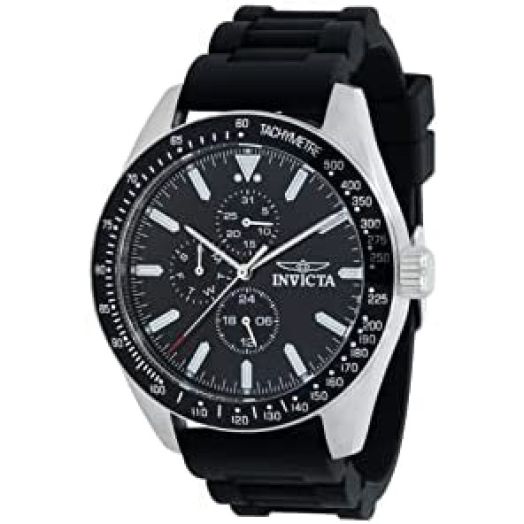Invicta Men's 38402 Aviator Silver Black Tone Day/Date 45MM Case 100M WR Tachymeter Watch