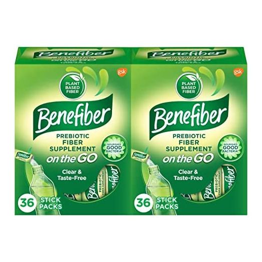 Benefiber On The Go Prebiotic Fiber Supplement Powder for Digestive Health, Daily Fiber Powder, Unflavored Powder Stick Packs - 36 Sticks (Pack of 2)