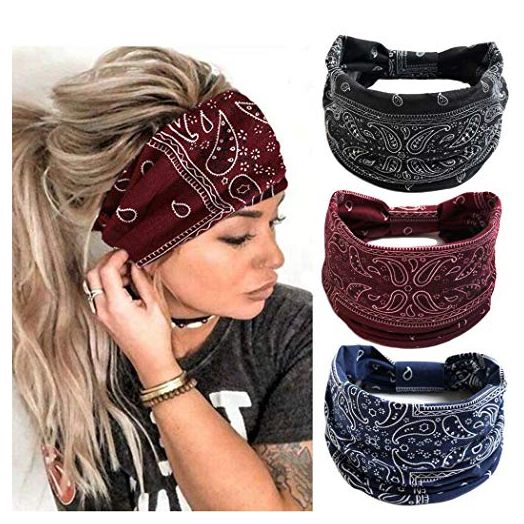 Gortin Boho Headbands Leopard Hair Bands Knoted Turban Headband Stretch Twist Head Wraps Stripe Cloth Head Bands for Women and Girls 3 Pcs (Elegant)