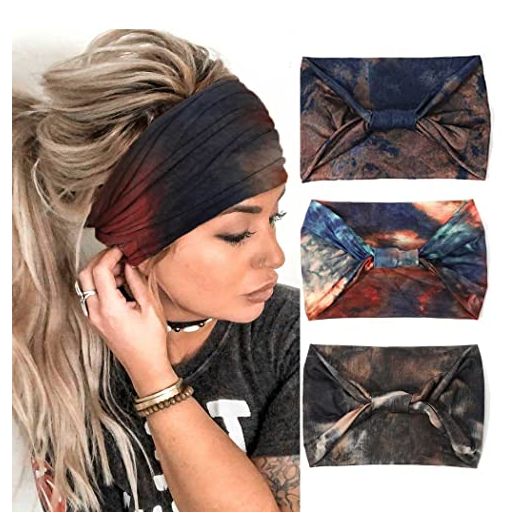 Gortin 3 Pack Boho Wide Headbands African Style Turban Head Bands Leopard Stretch Knotted Head Wraps FloralElastic Yaga Hair Bands Outdoor Sweatbands Fashion Hair Accessory for Black Women and Girls (Set 6)