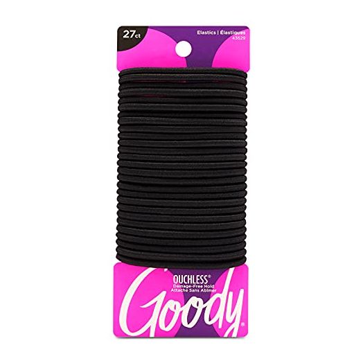 Goody Ouchless Womens Elastic Hair Tie - 27 Count, Black - 4MM for Medium Hair- Hair Accessories for Women Perfect for Long Lasting Braids, Ponytails and More - Pain-Free (Packaging May Vary)