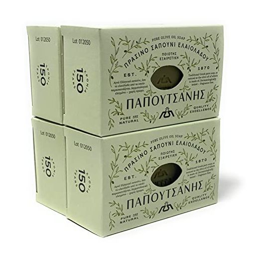 Papoutsanis Pure Greek Olive Oil Soap Of Bars, 8.8 oz, Pack Of 4 (250g)