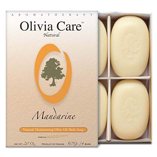 Olivia Care Bath & Body Bar Mandarin Soap 4 Pack Gift Box Organic, Vegan & Natural Contains Olive Oil Repairs, Hydrates, Moisturizes & Deep Cleans Good for Sensitive Dry Skin Made in USA