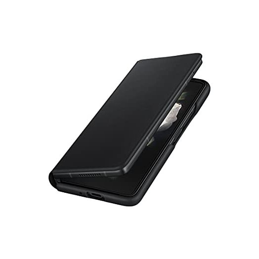 SAMSUNG Galaxy Z Fold 3 Flip Phone Case, Leather Protective Cover with Stand, Heavy Duty, Shockproof Smartphone Protector, US Version, Black,EF-FF926LBEGUS