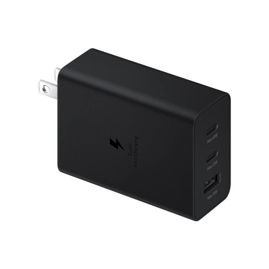 SAMSUNG 3-Port Super Fast Charging Wall Charger, 1x USB-C 65W, 1x USB-C 25W, 1x USB-A 15W, Max capacity 65W (Cable not included), Black, US version