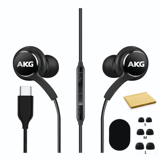 SAMSUNG Earbuds Stereo USB C Headphones for Galaxy S23 Ultra, Galaxy S22, S21, S20 & Note 10+, S10 - Designed by AKG Headphones with Mic and Volume Remote Control - Black - W/Carrying Pouch
