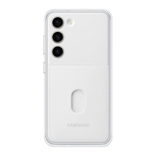SAMSUNG Galaxy S23 Frame Phone Case, Dual Look Protective Cover w/ 2 Interchangeable Blackplates Including Clear and Card Slot Holder, US Version, EF-MS911CWEGUS, White