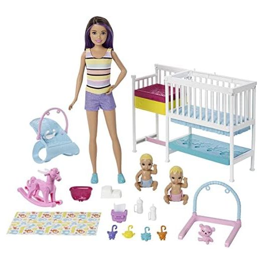 Barbie Skipper Babysitters Inc Dolls & Playset, Nap 'n Nurture Nursery, Skipper Doll, Baby Doll, Crib & 10+ Accessories, Working Toy Bouncer