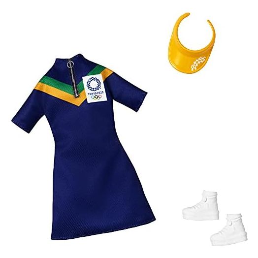 Barbie Clothes: Outfit Inspired by Olympic Games Tokyo 2020 Doll, Dress with Visor and Sneakers, Gift for 3 to 8 Year Olds