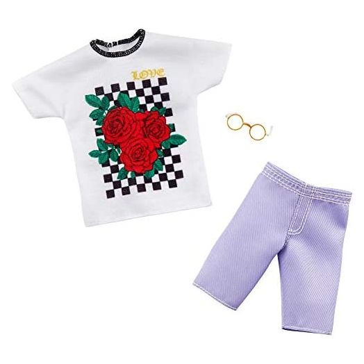 Barbie Clothes: 1 Outfit for Ken Doll Includes Graphic T-Shirt, Purple Shorts and Eyeglasses, Gift for 3 to 8 Year Olds ?, GHX47