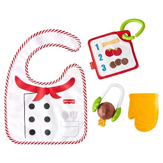 Fisher-Price Gift Set 4 cooking-themed baby toys with wearable bib and teether for babies ages 3 months and older, Fisher-Price Cutest Chef