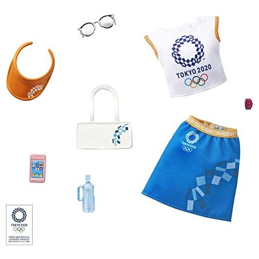 Barbie Storytelling Fashion Pack of Doll Clothes Inspired by The Olympic Games Tokyo 2020: Top, Skirt and 6 Accessories Dolls, Gift for 3 to 8 Year Olds