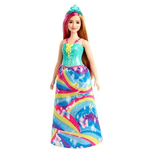 ??Barbie Dreamtopia Princess Doll, 12-Inch, Curvy, Blonde with Pink Hairstreak Wearing Rainbow Skirt and Tiara, for 3 to 7 Year Olds?