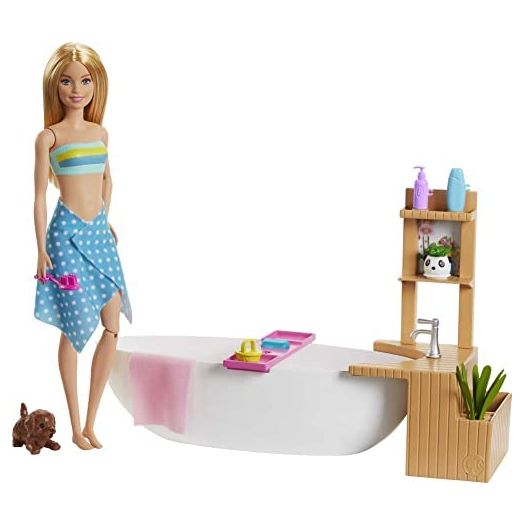 ?Barbie Fizzy Bath Doll & Playset, Blonde, with Tub, Fizzy Powder, Puppy & More, Gift for Kids 3 to 7 Years Old