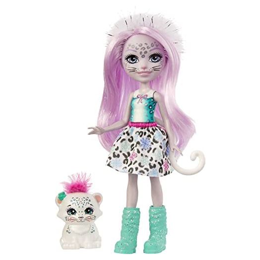 Enchantimals Sybill Snow Leopard Small Doll (6-in) & Flake Animal Friend Figure, 6-inch Small Doll with Removable Skirt, Snow boots, and Fur Headband, Great Gift for 3 to 8 Year Olds