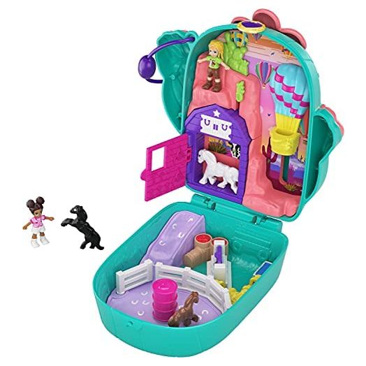 Polly Pocket Pocket World Cactus Cowgirl Ranch Compact with Fun Reveals, Micro Polly and Shani Dolls, 2 Horse Figures and Sticker Sheet; for Ages 4 and Up [Amazon Exclusive]