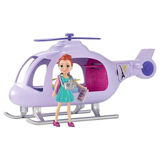 Polly Pocket Vacation Helicopter Playset with 3-in Lila Doll, Helicopter, Extra Fashions, Luggage, Backpack, Tablet 2 Water Bottles, Binoculars, Camera and Toothbrush [Amazon Exclusive]