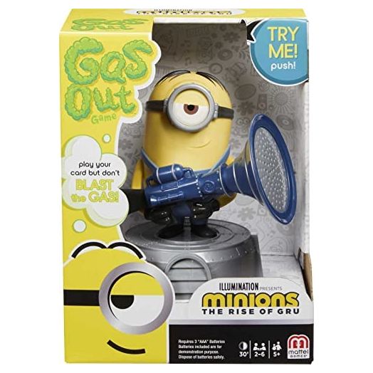 Mattel Games Gas Out Kids Game Featuring Minions: The Rise of Gru, with Minions Theme, 56 Cards and Minion Fart Blaster