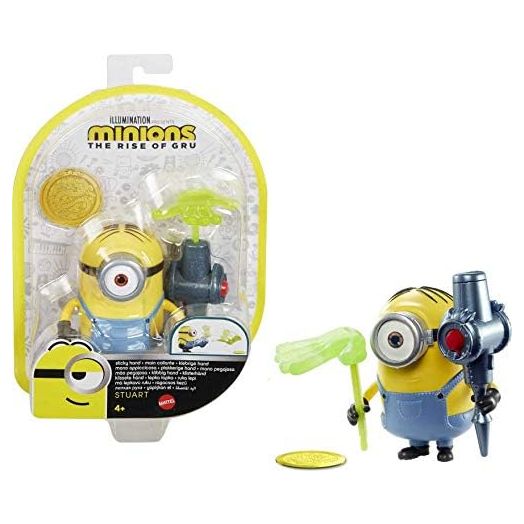 Minions toys Rise of Gru Stuart Button Activated Action Figure Approx 4-in with Sticky Hand Accessory, Gift for Kids Ages 4 Years & Older