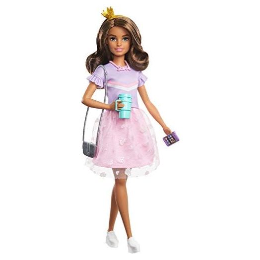 Barbie Princess Adventure Teresa Doll (11.5-inch Brunette) in Fashion and Accessories, with Smart Phone, Purse, Travel Mug and Tiara, Gift for 3 to 7 Year Olds