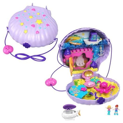 Polly Pocket Travel Toy with Micro Dolls & Accessories, Mermaid 2-in-1 Seashell Purse Playset (Amazon Exclusive)