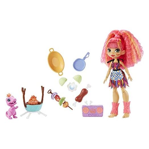 Cave Club Blazin' BBQ Adventure Playset with Emberly Doll (8 – 10-inch, Pink Hair), Dinosaur Pet and Storytelling Accessories with Cooking Theme, Gift for 4 Year Olds and Up