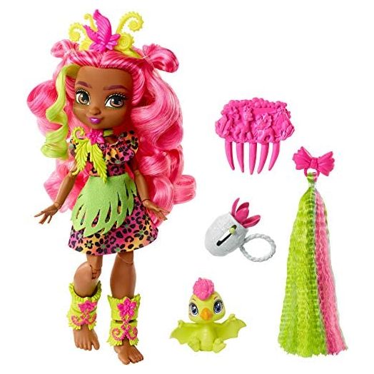 Cave Club Fernessa Doll (8 – 10-inch, Pink Hair) Poseable Prehistoric Fashion Doll with Dinosaur Pet and Accessories, Gift for 4 Year Olds and Up [Amazon Exclusive]