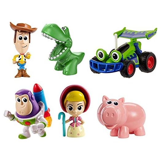 Disney and Pixar Toy Story Mini Andy's Toy Chest 6-Pack Classic Movie Characters Figures Collection, Woody, Buzz Lightyear, Rex, Bo Peep, Hamm and RC, Compact Size for Story Play at Home and On the Go