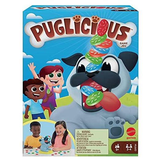 Mattel Games Puglicious Kids Game, Dog Treat-Stacking Challenge with Hungry Puppy, for Kids 5 Years & Older