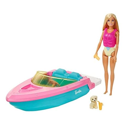 Barbie Doll and Boat Playset with Pet Puppy, Life Vest and Accessories, Fits 3 Dolls & Floats in Water, Gift for 3 to 7 Year Olds