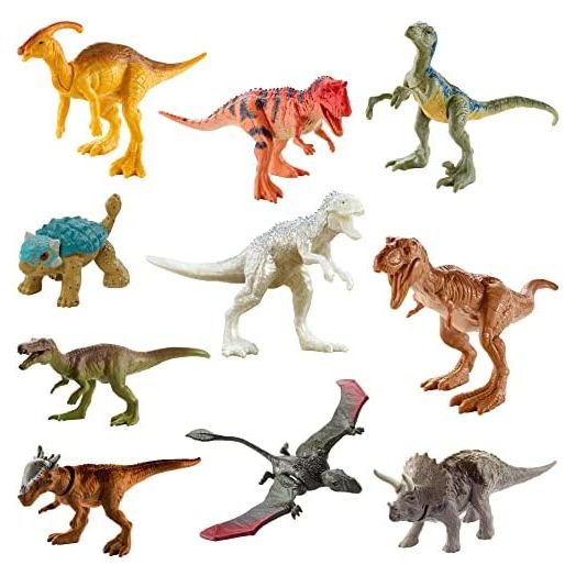 Jurassic World Camp Cretaceous Multipack with 10 Mini Dinosaur Action Figures, Realistic Sculpting & One or More Movable Articulation Points Iconic to Its Species, 4 Years Old & Up [Amazon Exclusive]