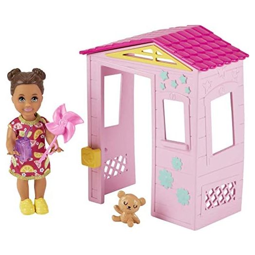 Barbie Skipper Babysitters Inc. Accessories Set with Small Toddler Doll & Pink Playhouse, Plus Pinwheel, Teddy Bear & Cup, Gift for 3 to 7 Year Olds