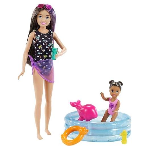 Barbie Skipper Babysitters Inc Playset with Skipper Doll, Color-Change Small Doll, Pool, Squirt Whale Toy & Accessories