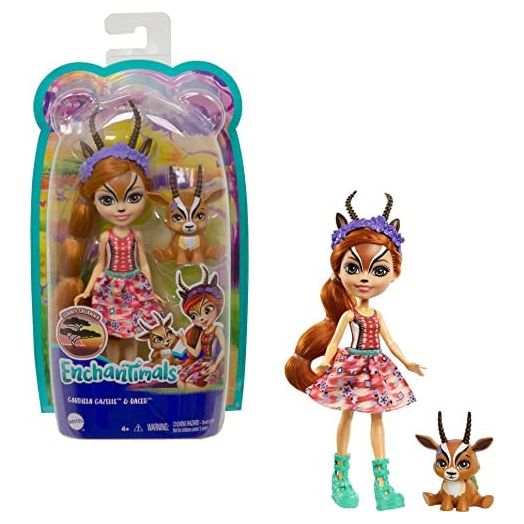 Mattel Enchantimals Gabriela Gazelle Doll (6-in) & Racer Animal Friend Figure from Sunny Savanna Collection, Small Doll with Removable Skirt and Accessories, Great Gift for 3 to 8 Year Old Kids